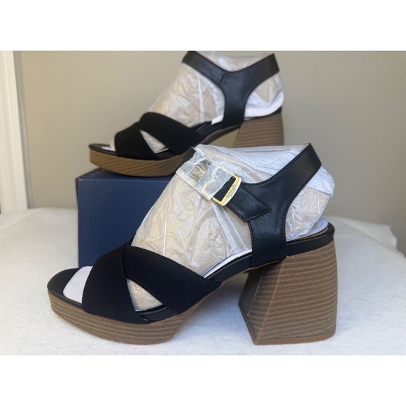 Dr. Scholl's Mariah Sandals Women's 7.5M Black Cross Strap‎ Block Heel Comfort - Picture 2 of 5